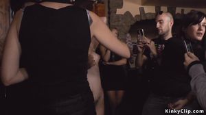 Blonde anal fucked in crowded public bar