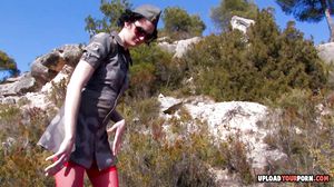 Babe in stockings gets penetrated hard outdoors