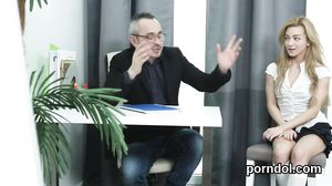 Kissable bookworm gets seduced and plowed by older teac