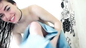 Wet Teen Drying Off In The Bathroom