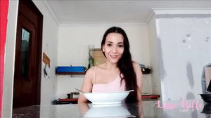 Riding Big Dildo In The Kitchen