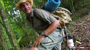 Smoking babe in the woods gets rammed hard