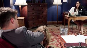 Boss gets blowjob in front of secretary