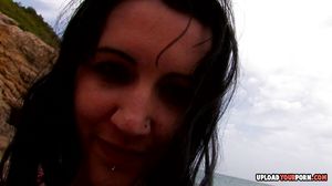Beautiful brunette at the beach loves to fuck