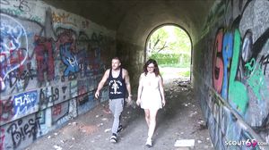 Street Whore MMF Fuck in Threesome at Park for Cash Ger