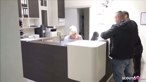 German Nurse Stacy help 2 Guys to Cum in Semen Bank wit