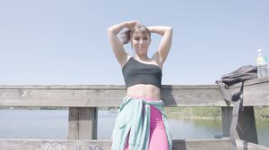 Amazing lady likes walking alone