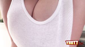 Cute brunette with standing tits