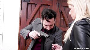 Agent with a gun fucks Milf and teen