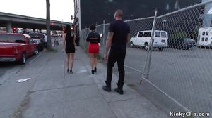 Slave fucked and cummed in public