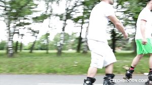 Rollerbladers take a sexy break