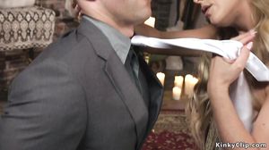 Mistress shows pipe in mans pee hole