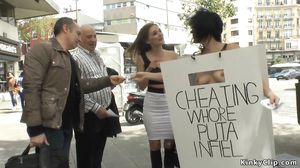 Blonde disgraces cheating Milf in public