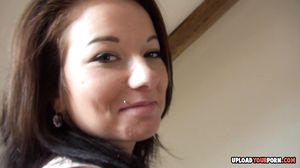 Desirable girlfriend stips and uses a dildo