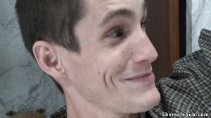 Shemale anal fucks male in restroom