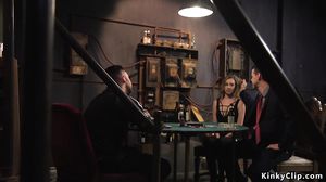 Blonde gambler fucked in rope bondage