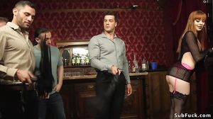 Hot redhead gangbanged at bachelor party