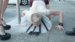 Butt plugged blonde walked in public