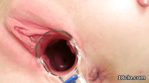 Fervent teen is gaping slim snatch in close-up and clim