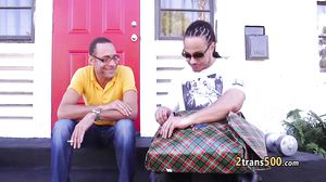 Two santa clauses fuck shemale slut