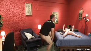 Shemale rough anal fucks roommate