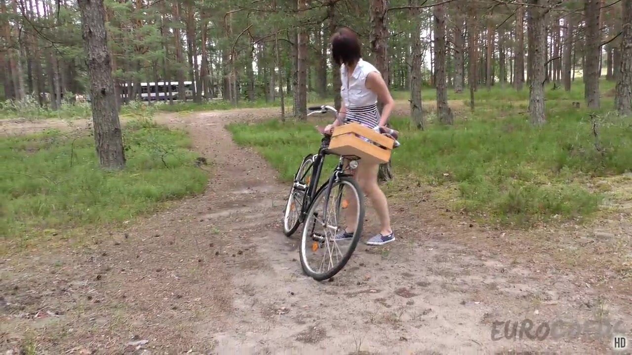 EuroCoeds - sonja naked bike riding in the forest then