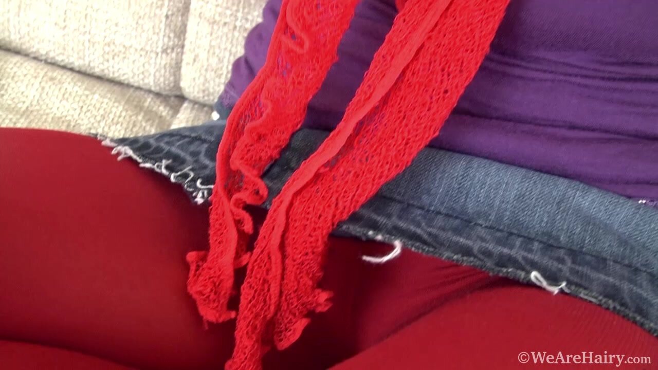 WeAreHairy - Whitney - Denim Skirt Red Stockings
