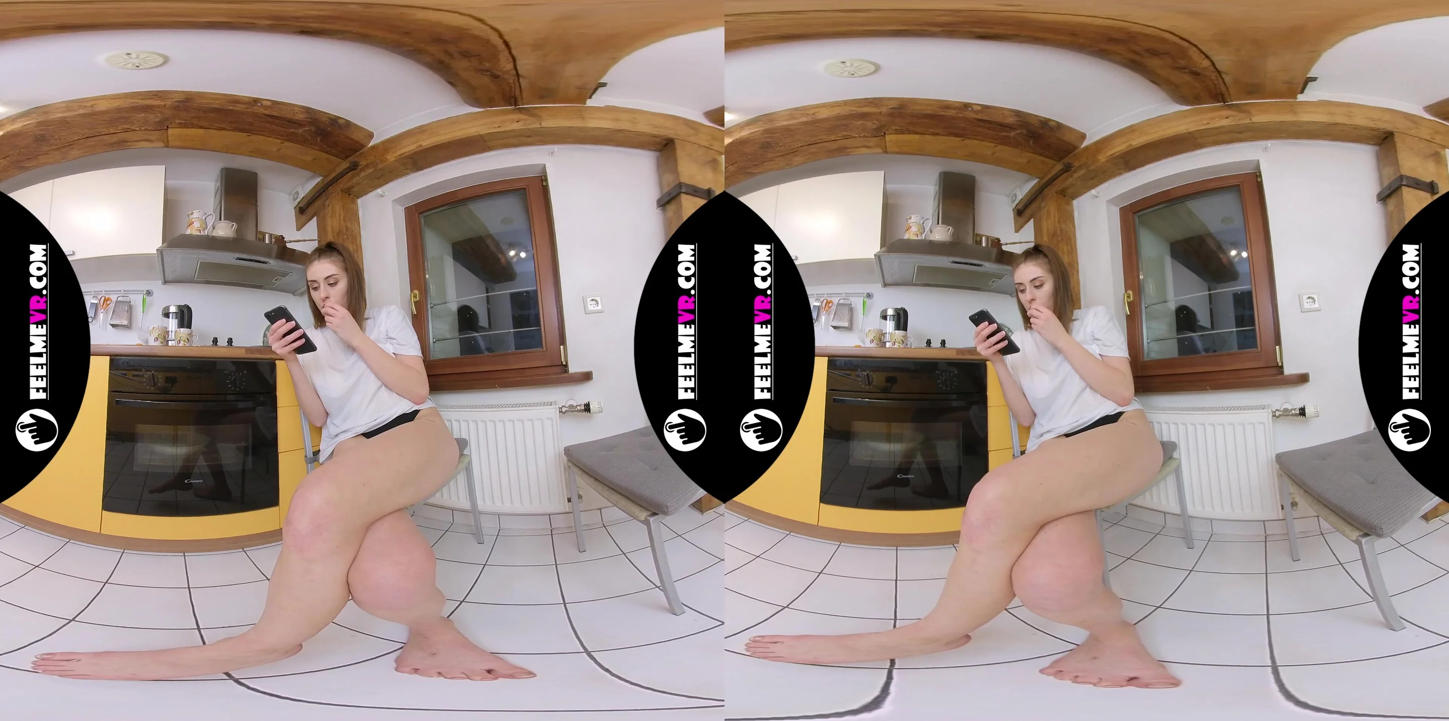 VR180 Lina masturbates while watching porn