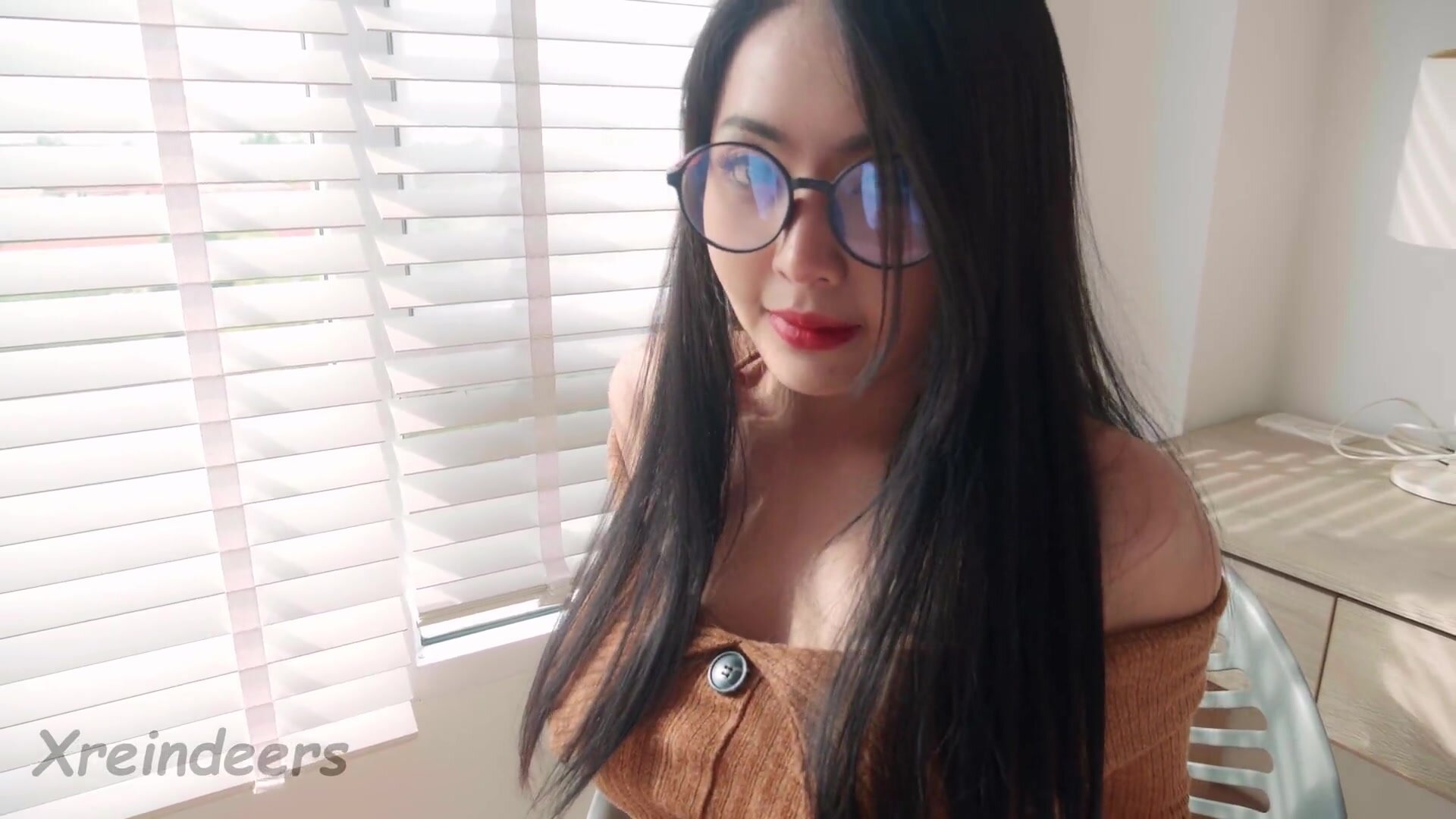 Xreindeers - A Nerdy Asian girl with Big Tits decides to ride a Cock until CREAMPIE