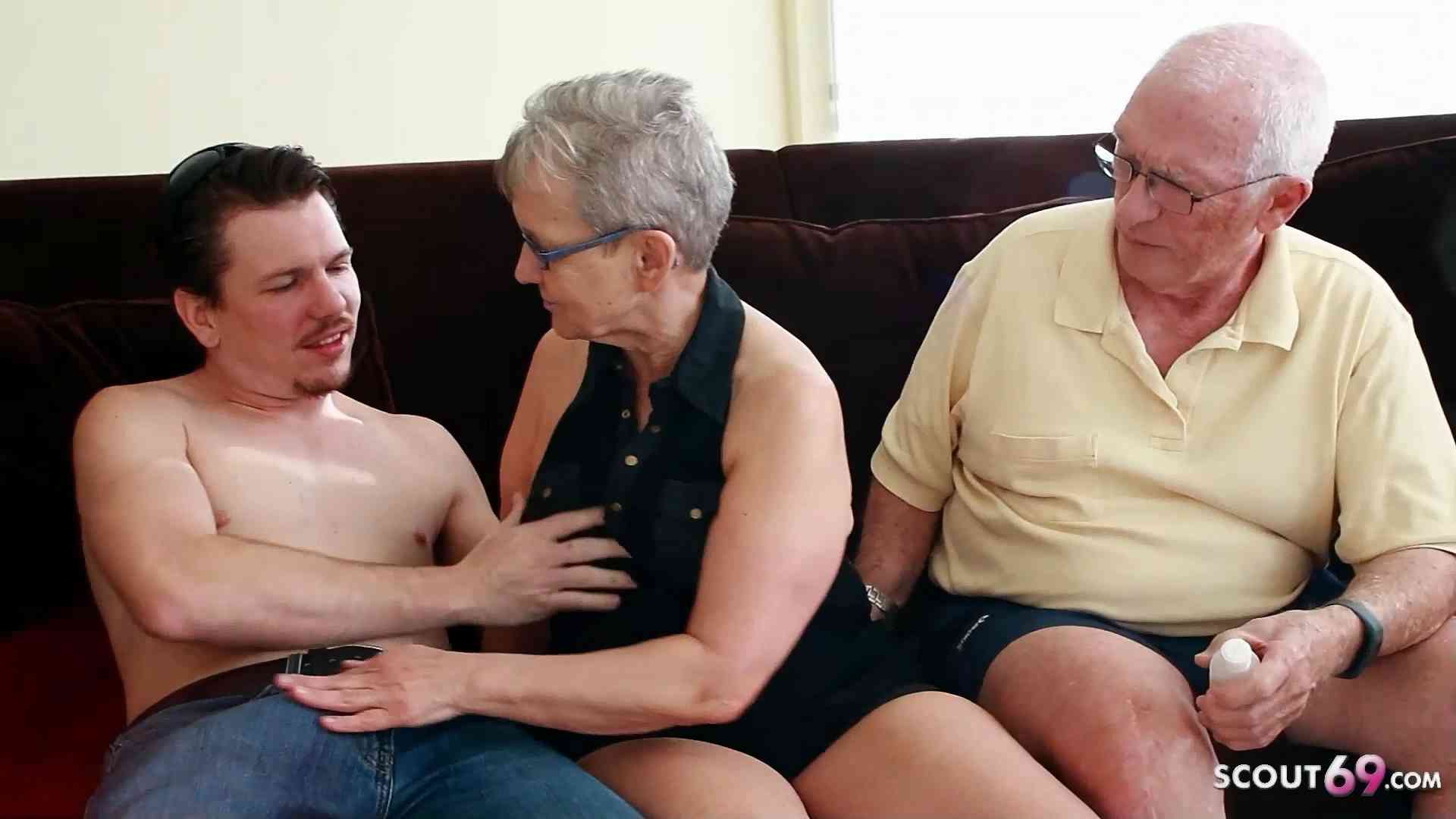 Old Granny Wife and husband at First MMF Threesome Sex with Big Dick Boy