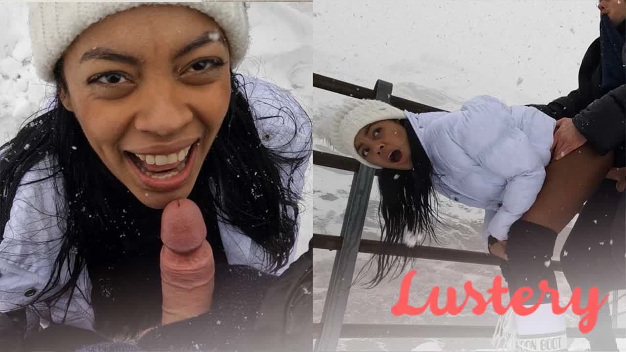 Amateur Ebony Model Fucks and Sucks In Blizzard - Lustery