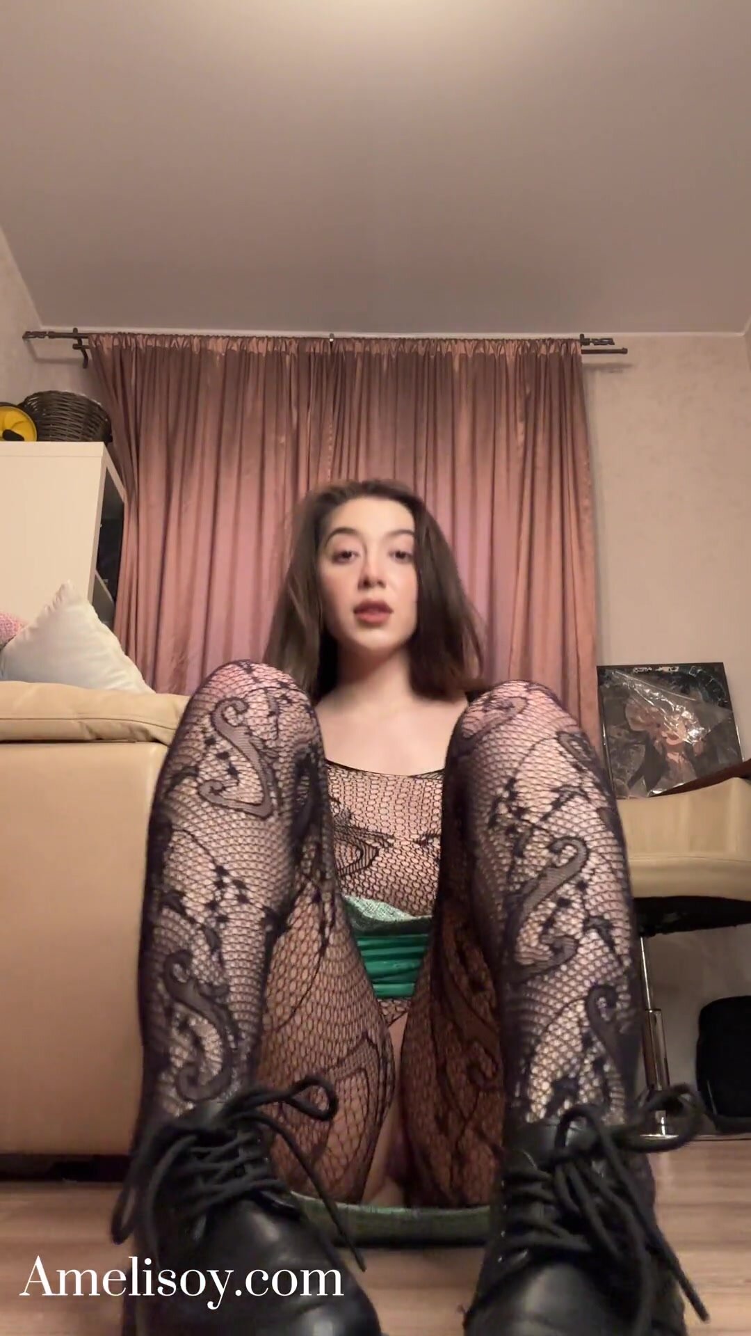 Amelisoyka - I Ride on Brown Dildo on the Floor and Cum in Erotic Costume