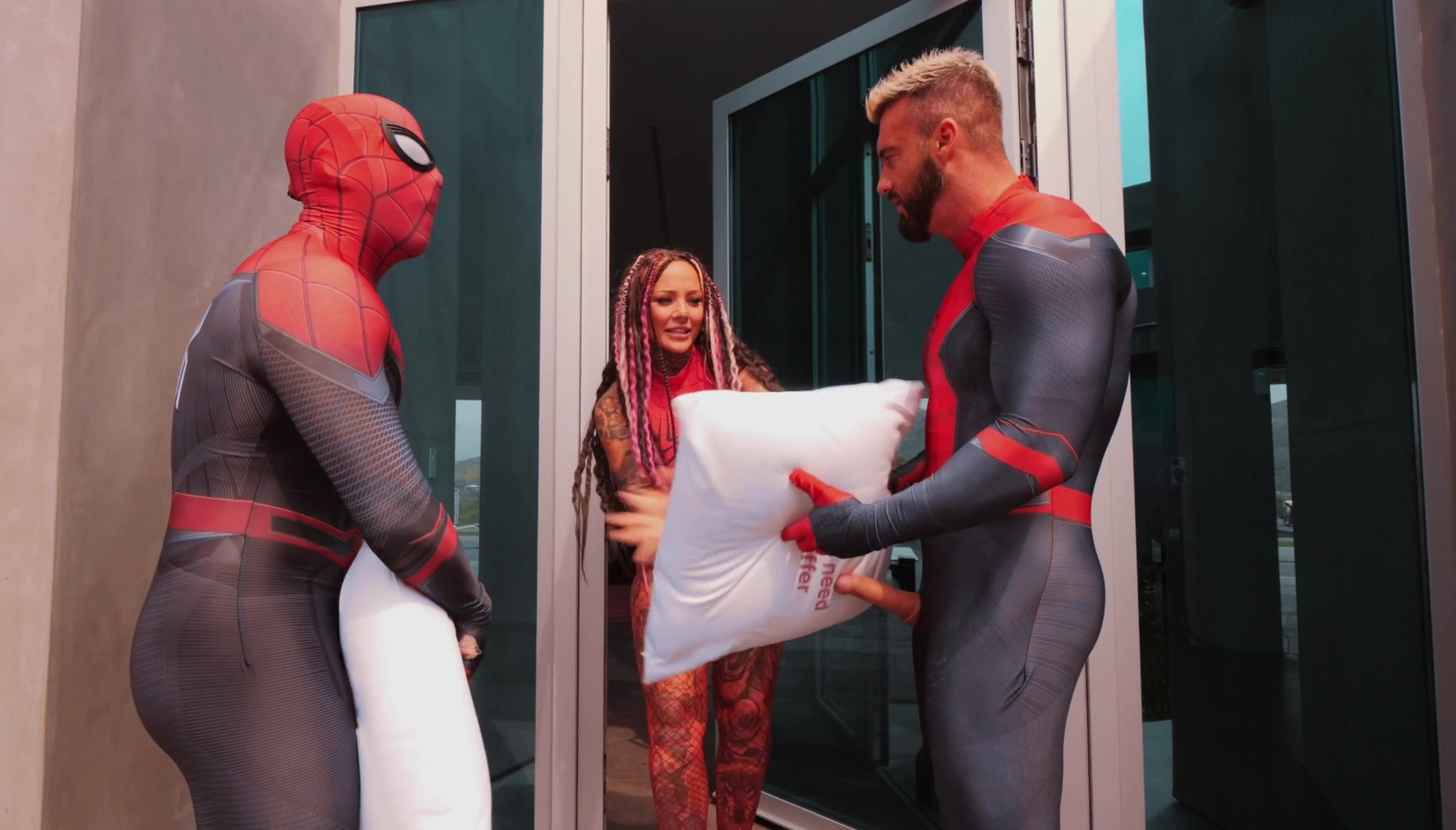 Two Spiderman Versus Tattooed Babe Mandi Cat in 4K