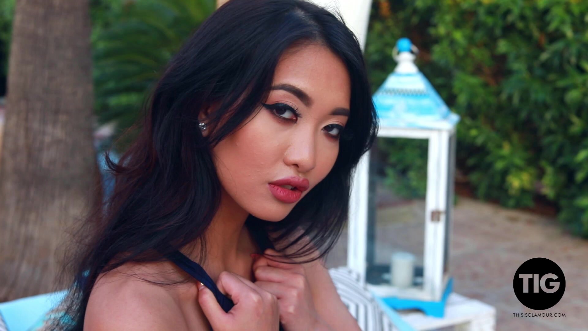 This Is Glamour - Reina Strips Nude From Her Blue Bodysuit