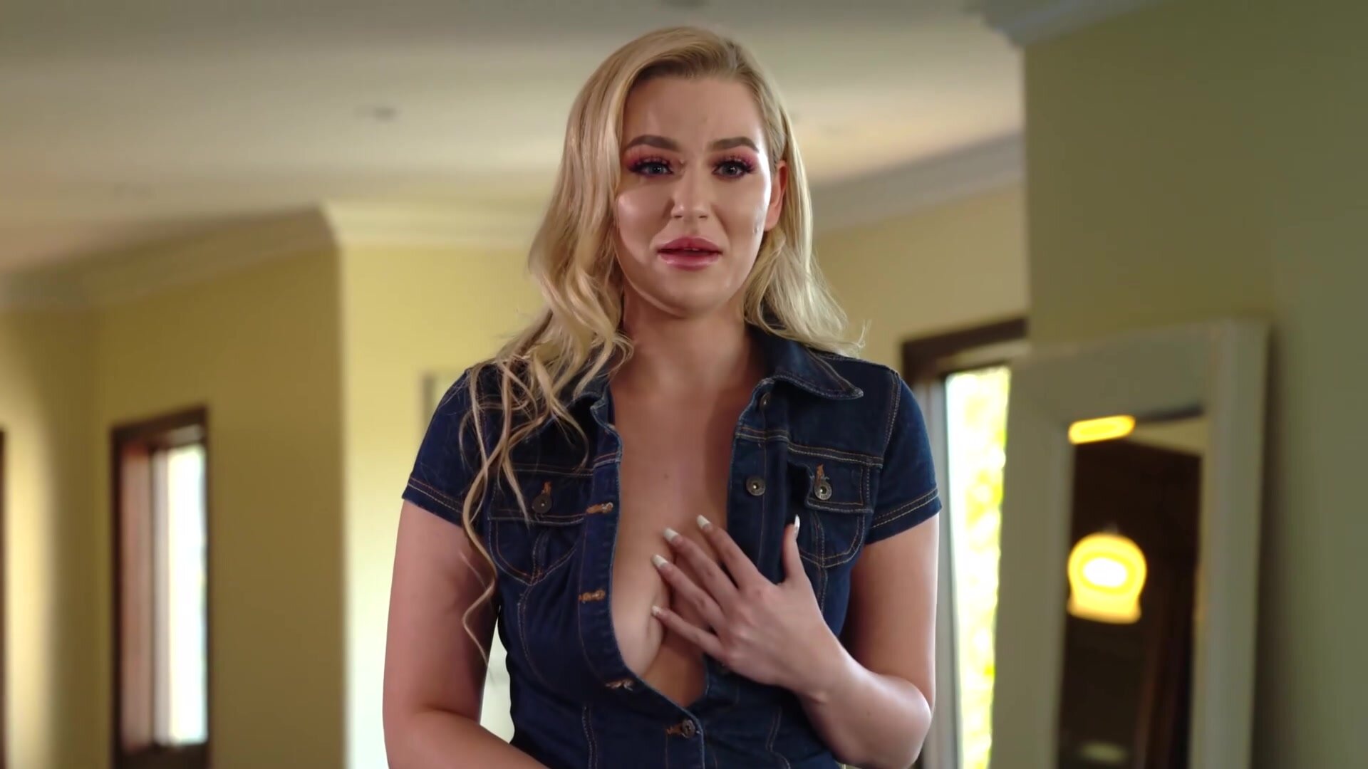 Blake Blossom - Busty Blonde Lets Her Roommate Worship her Big Natural Boobs [HD Porn]