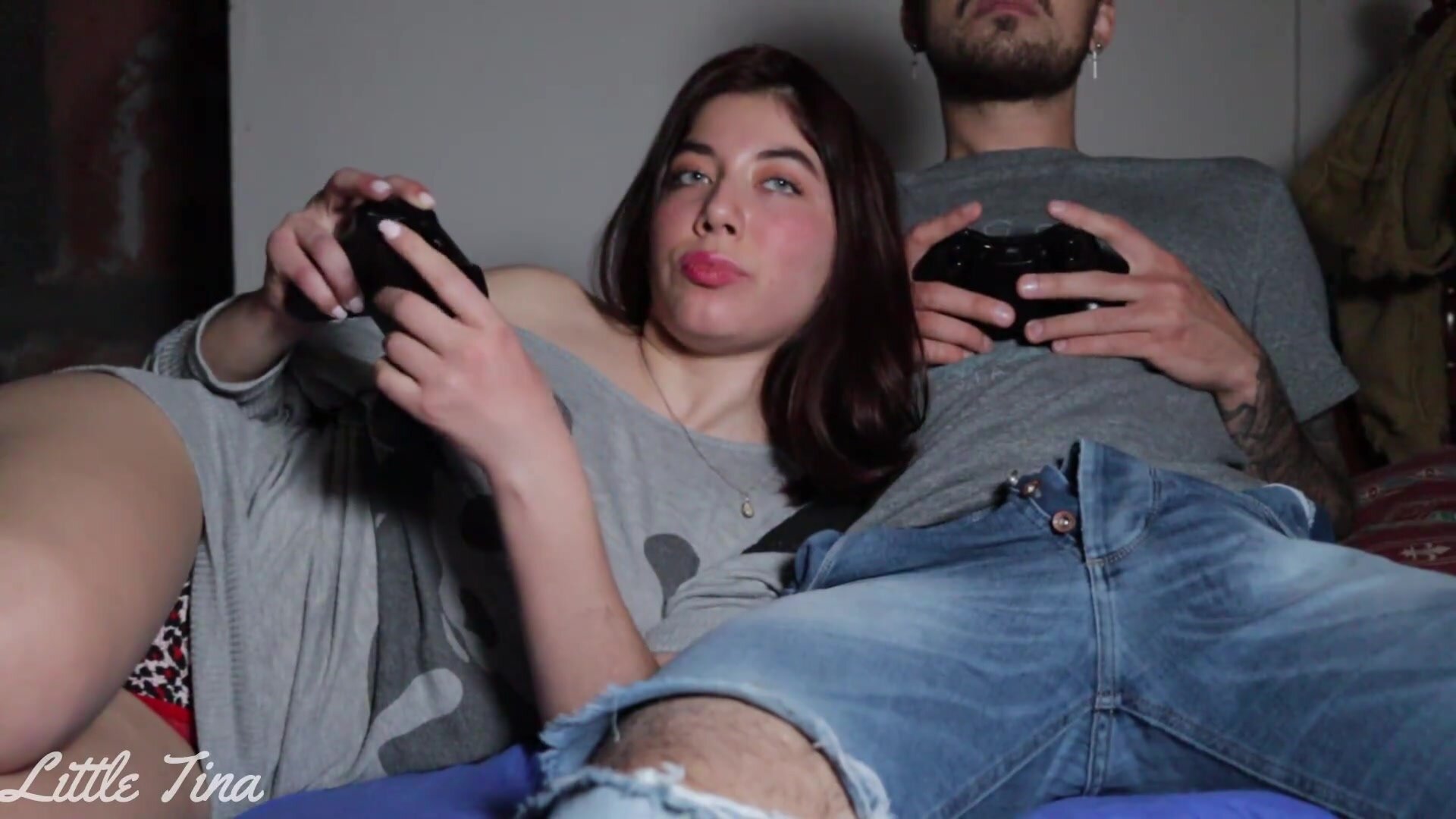 Little Tina - My friend's girlfriend sucks my cock to win me in FIFA (ANAL) 2