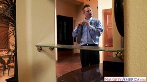 August Ames fucking in the couch with her brown eyes