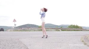 Indy Lix pissing hitch-hiking girl