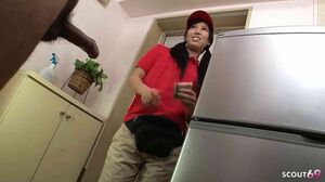 Petite Japanese Delivery Girl 18 tricked to Fuck by old Stranger Guy