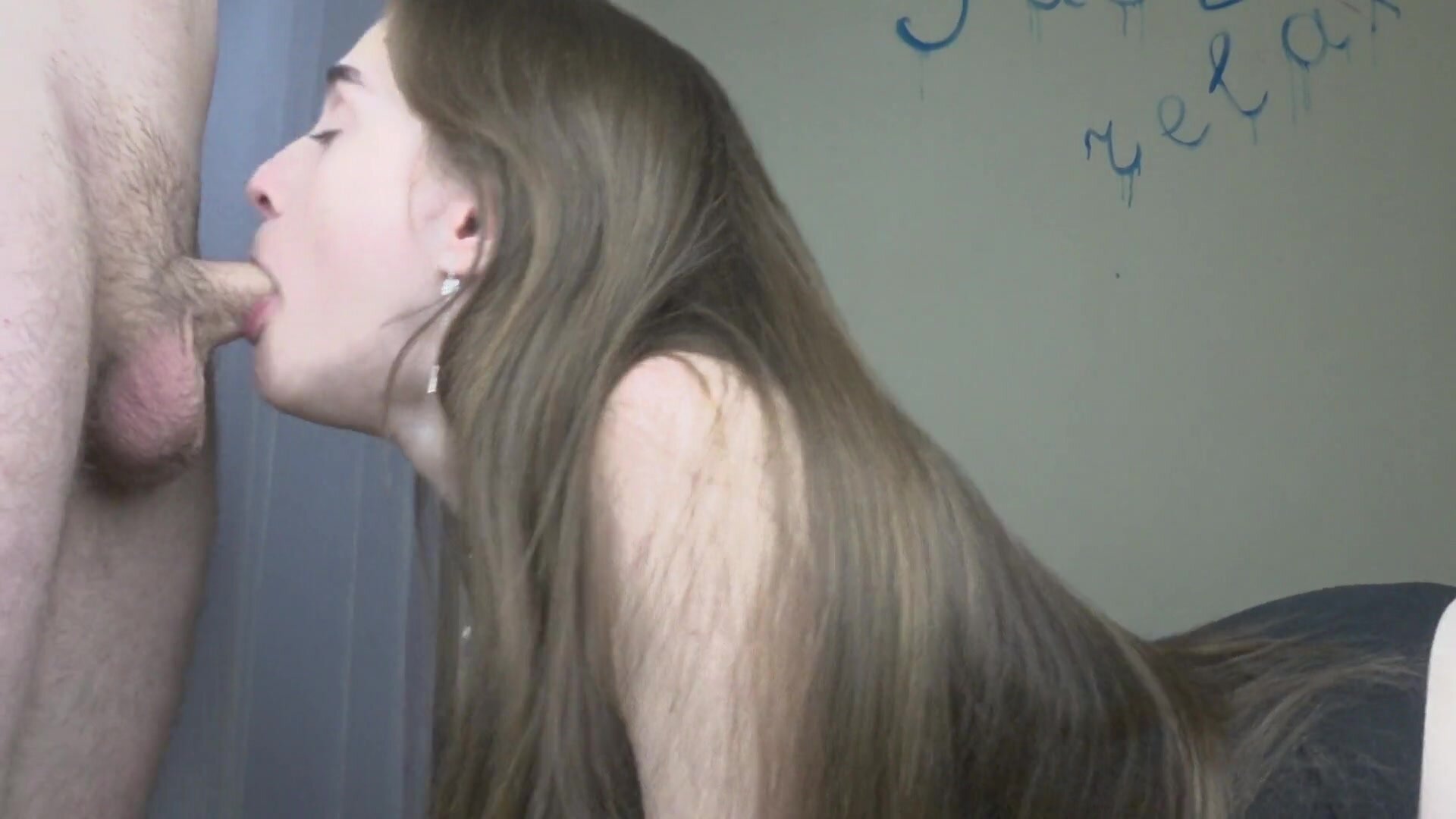 SladkiSlivki - Beautiful student makes a deep blowjob. Guy fucks and cums in the throat.