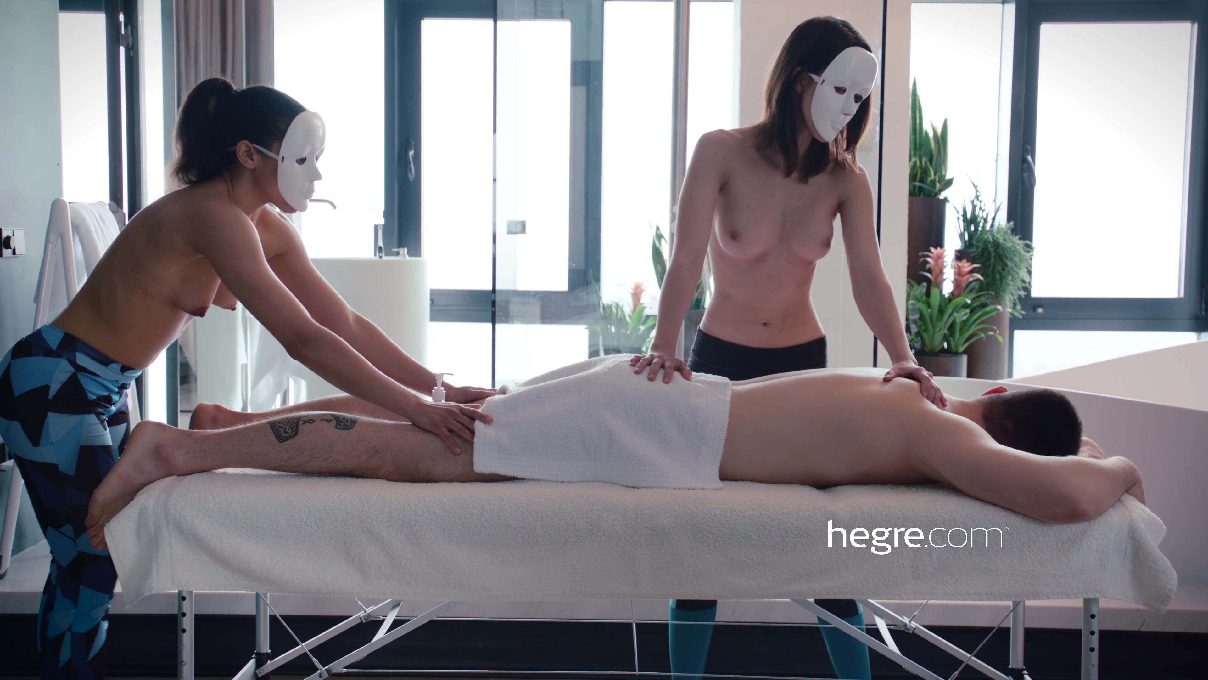 4 Hands Erotic Massage - Hegre - Four Hands Masked Lingam Massage