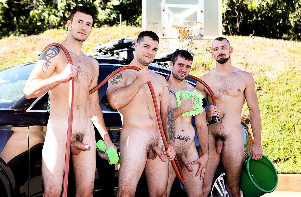 Amazing gay foursome after car wash
